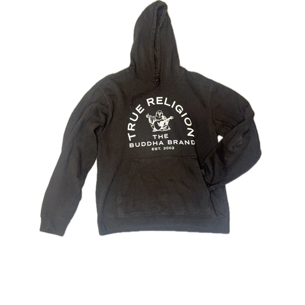True Religion Buddha Brand Black Hoodie Sweatshirt‎ Est 2002 Mens Size XL